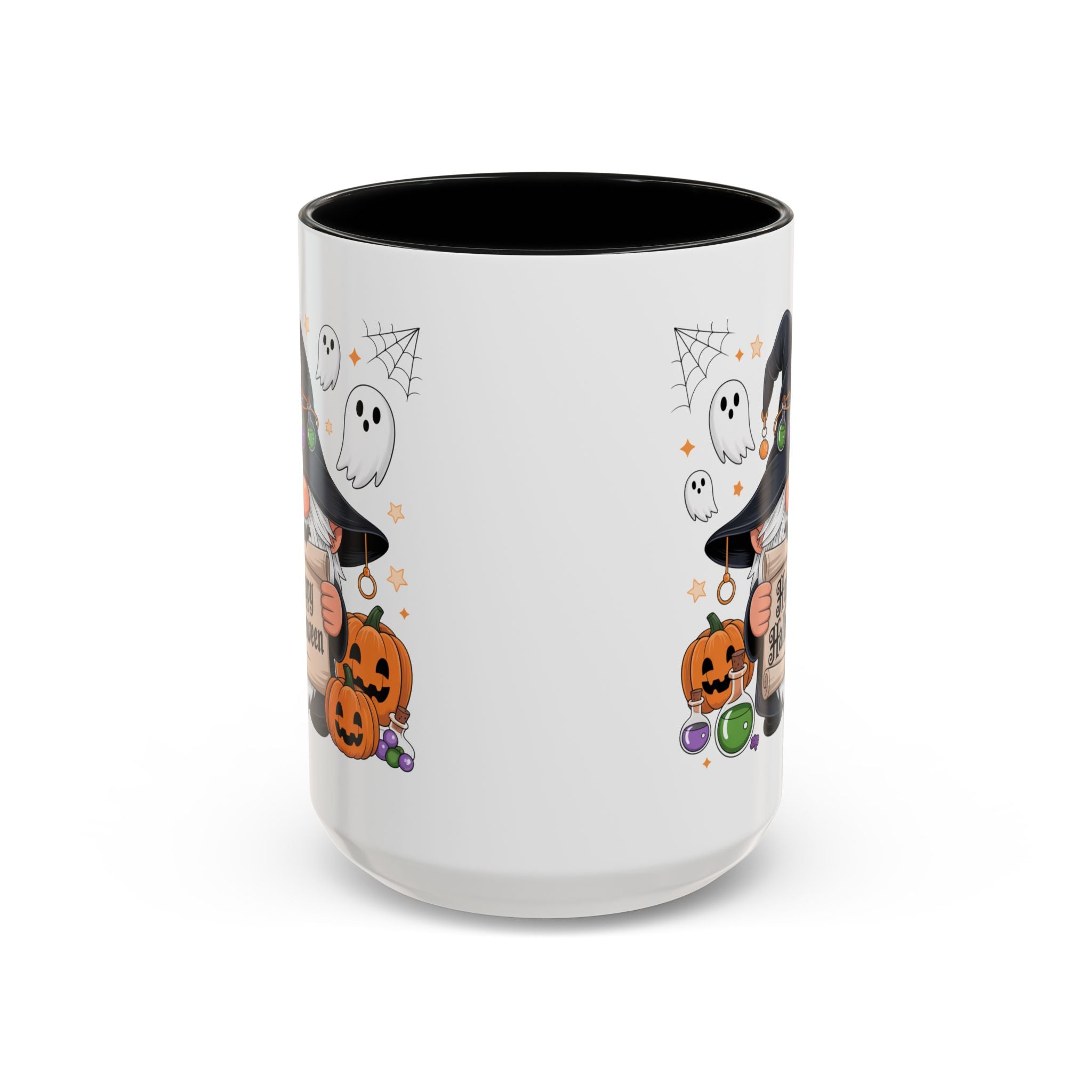Halloween-Themed Accent Coffee Mug, Spooky Mug for Halloween Decor, Gnome Coffee Mug, Ghost & Pumpkin Design, Fun Gift for Halloween Lovers