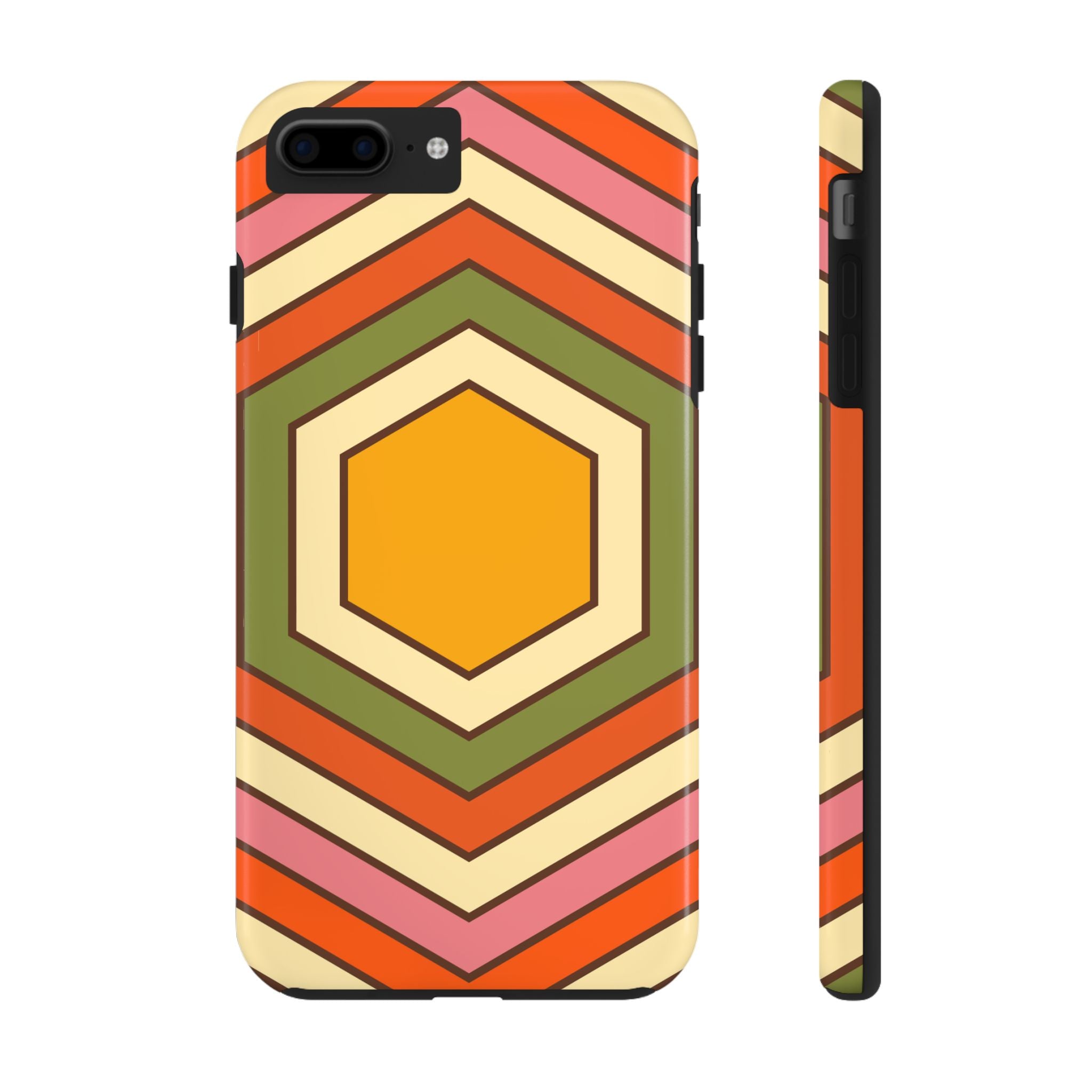 Retro Geometric Tough Impact Resistant iPhone Samsung Case Vibrant Hexagon Design