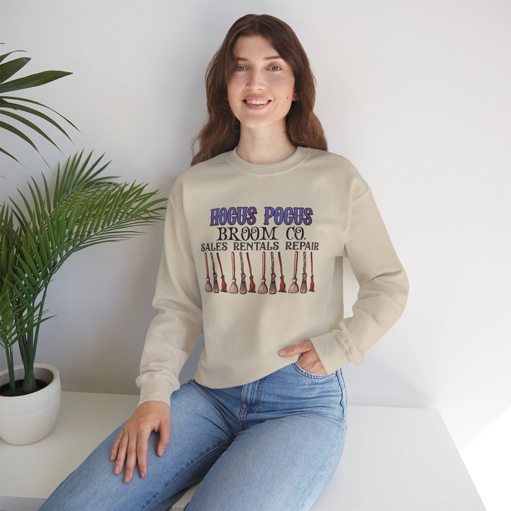Hocus Pocus Broom Co. Sweatshirt, Cozy Halloween Crewneck, Witchy Gift, Fall Apparel, Sweatshirt