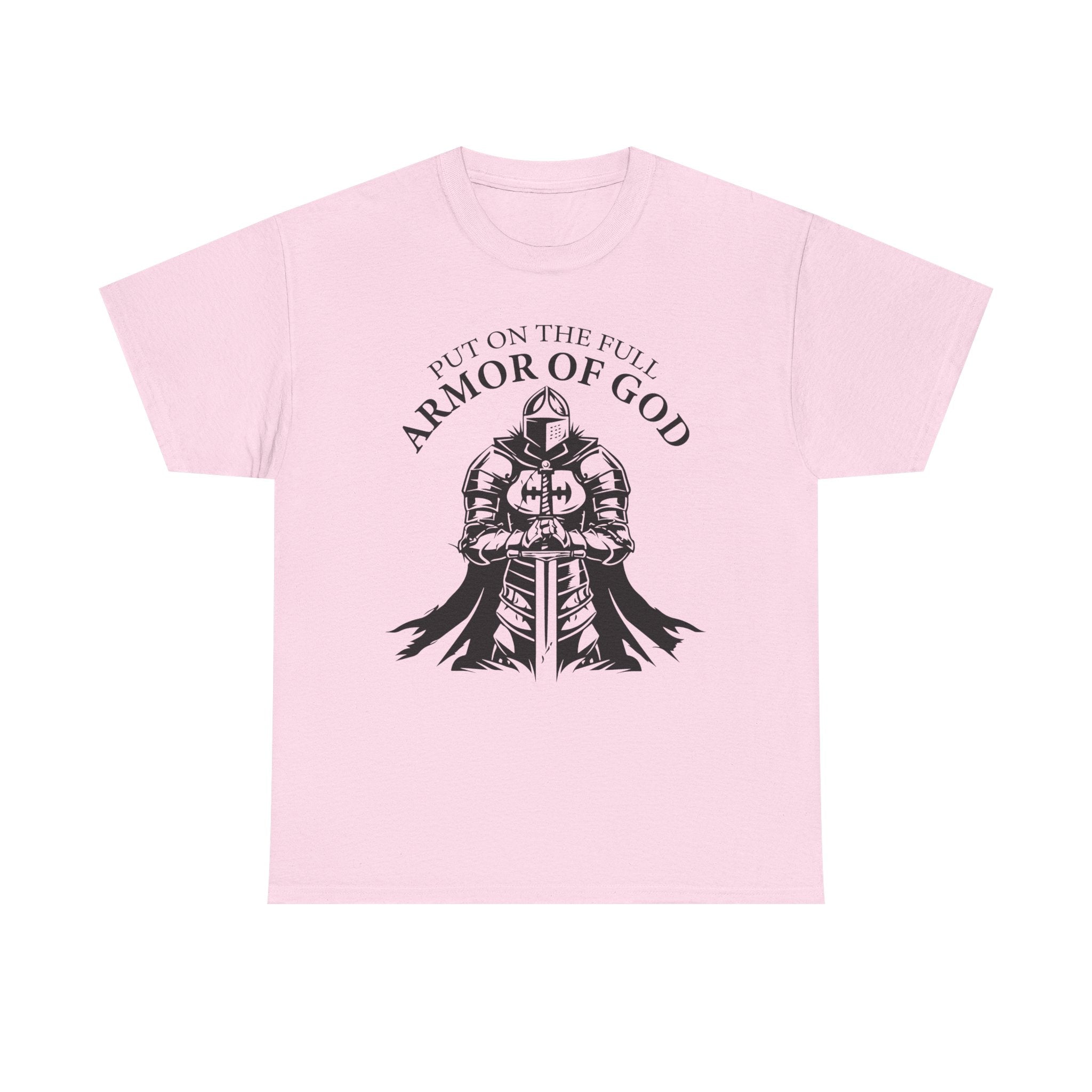 Inspirational Christian Tee 'Put on the Full Armor of God' with Romans 6:23 Faith Heavy Cotton T-Shirt