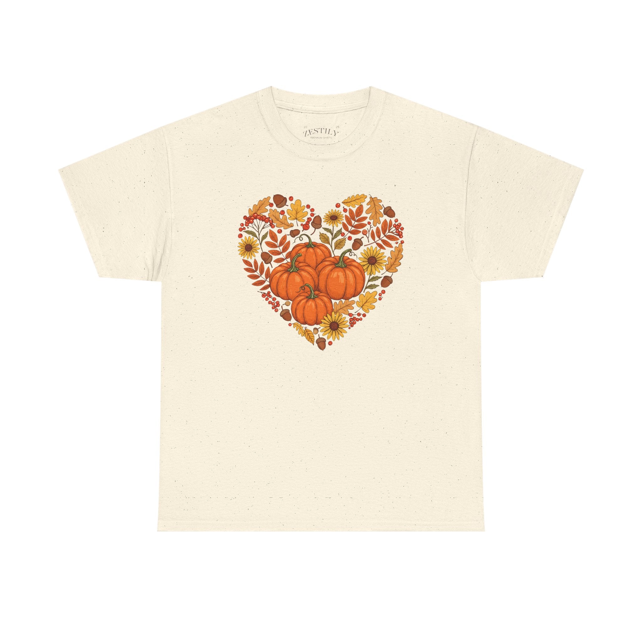 Autumn Themed Heavy Cotton Tee, Fall Shirt, Pumpkin Heart Tee, Cute Graphic Tee, Seasonal Apparel, Harvest Gift Idea
