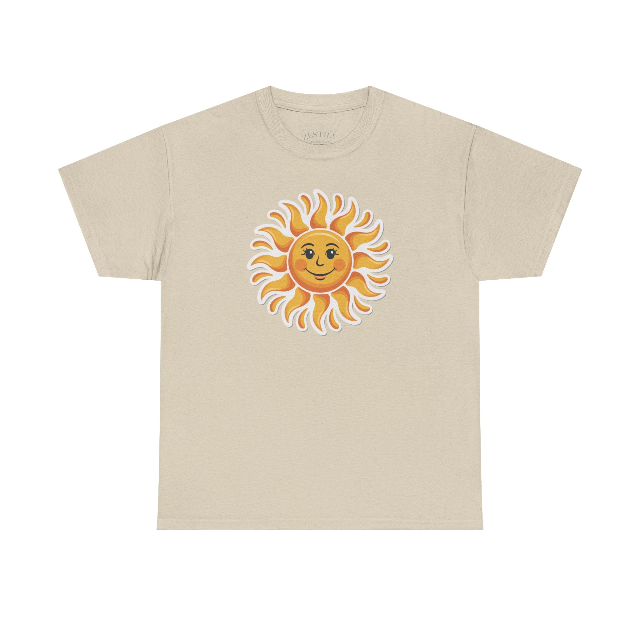 Bright Sunny Smiley Heavy Cotton Tee, Summer Vibes, Casual Wear, Gift for Sun Lovers, Outdoor Activities, Fun T-Shirt