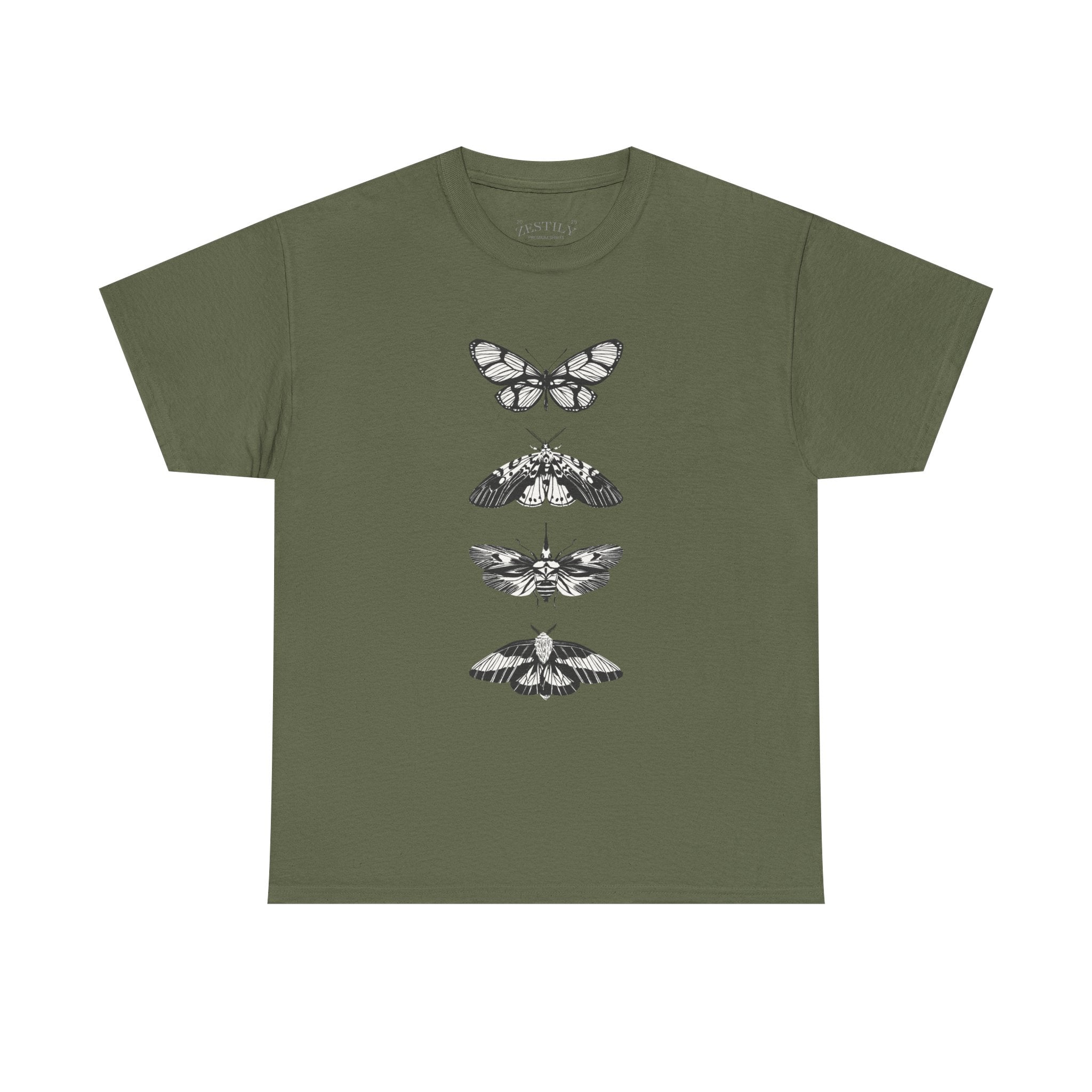 Botanical Moth Print Tee, Graphic T-Shirt, Nature Lover Gift, Cotton Tee, Vintage Style T-Shirt, Summer Casual Wear