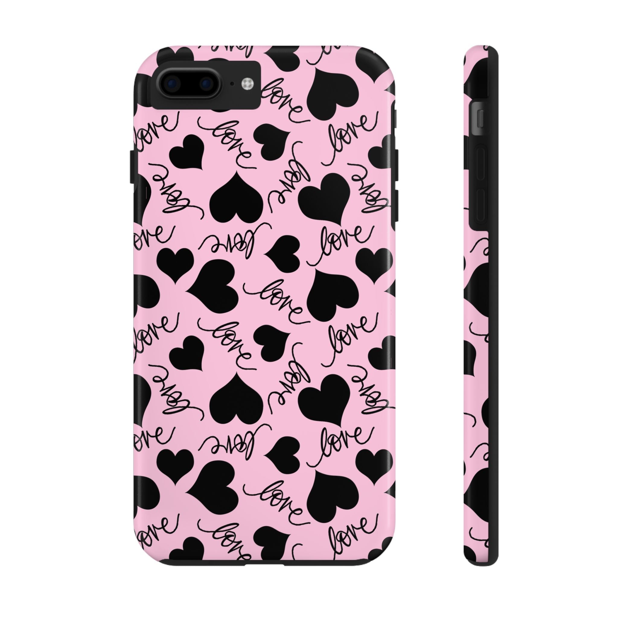 Pink With Black Hearts Love Tough Mobile Phone Case
