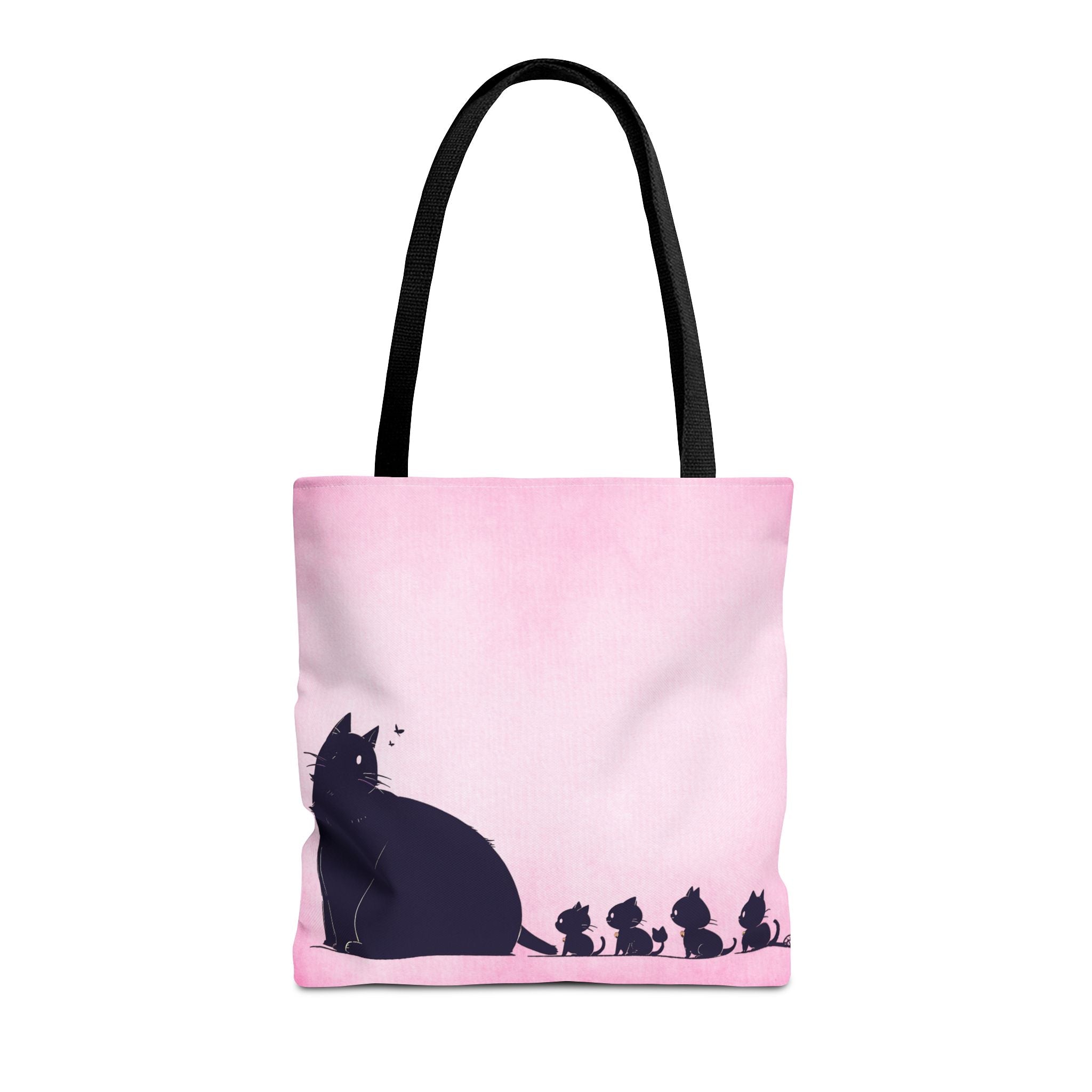 Cat Tote Bag - Black Cat & Kittens Pink & Black Design