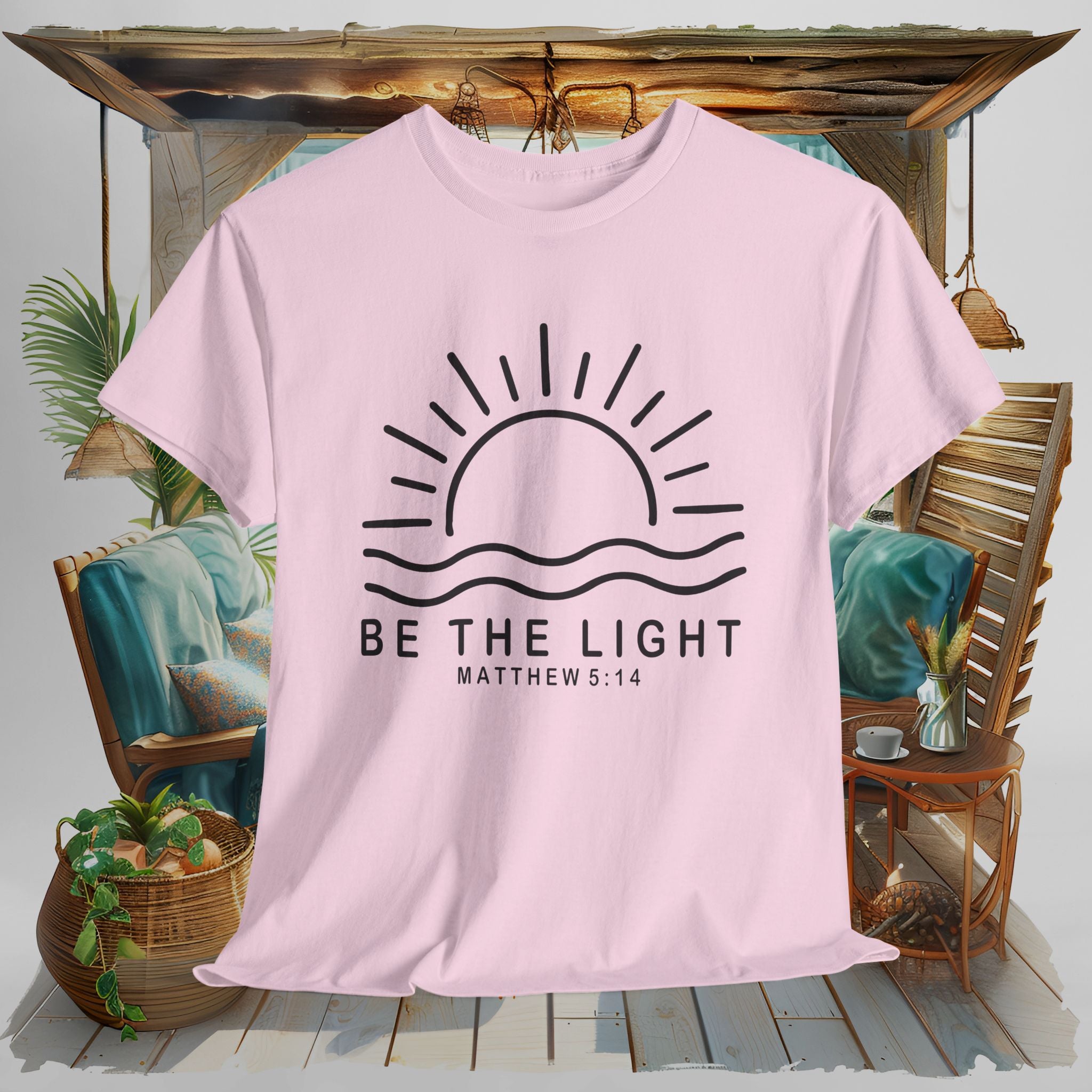 Inspirational Christian Heavy Cotton Tee "Be The Light" Matthew 5:14 T-Shirt