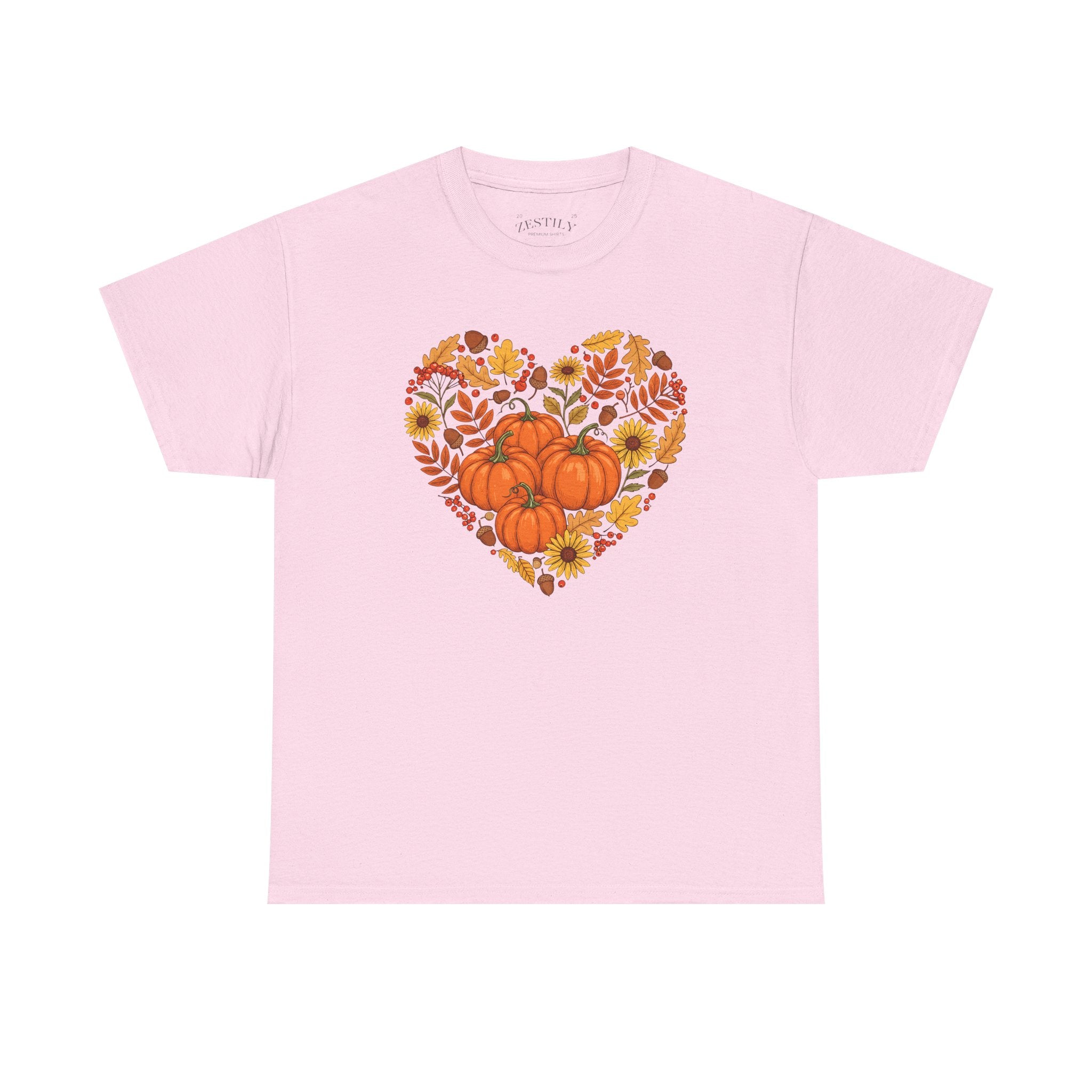Autumn Themed Heavy Cotton Tee, Fall Shirt, Pumpkin Heart Tee, Cute Graphic Tee, Seasonal Apparel, Harvest Gift Idea