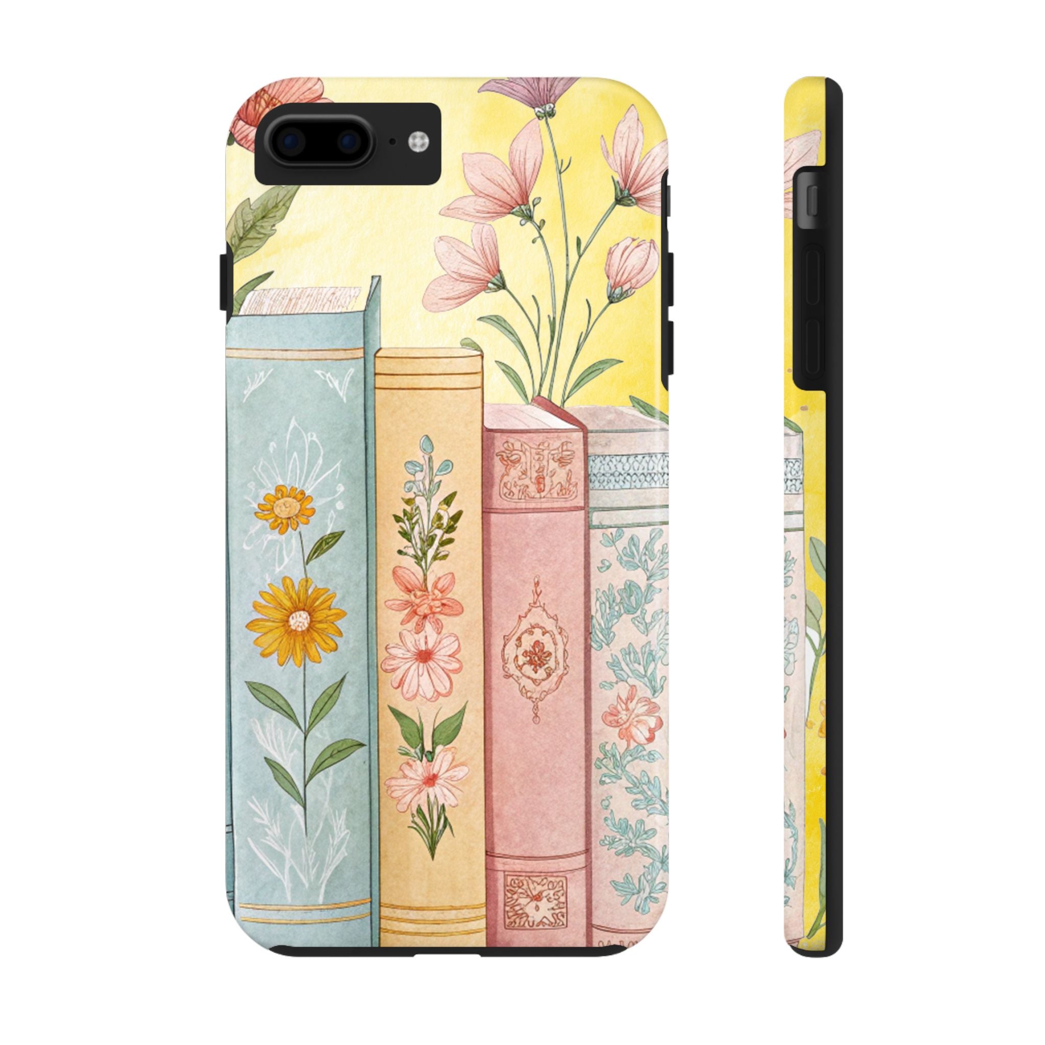 Cute Floral Book Stack Tough iPhone Samsung Case Durable & Stylish for Book Lovers