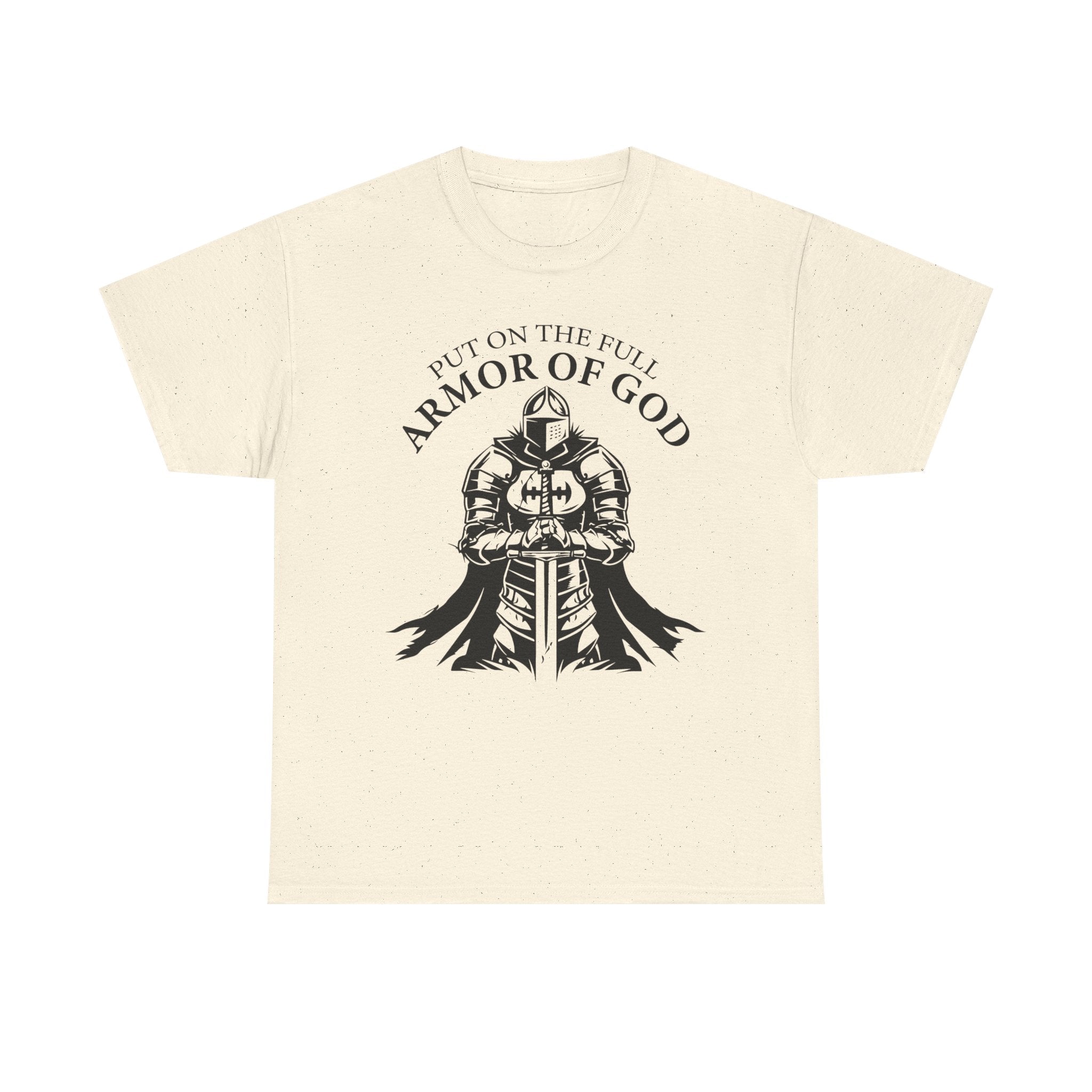 Inspirational Christian Tee 'Put on the Full Armor of God' with Romans 6:23 Faith Heavy Cotton T-Shirt
