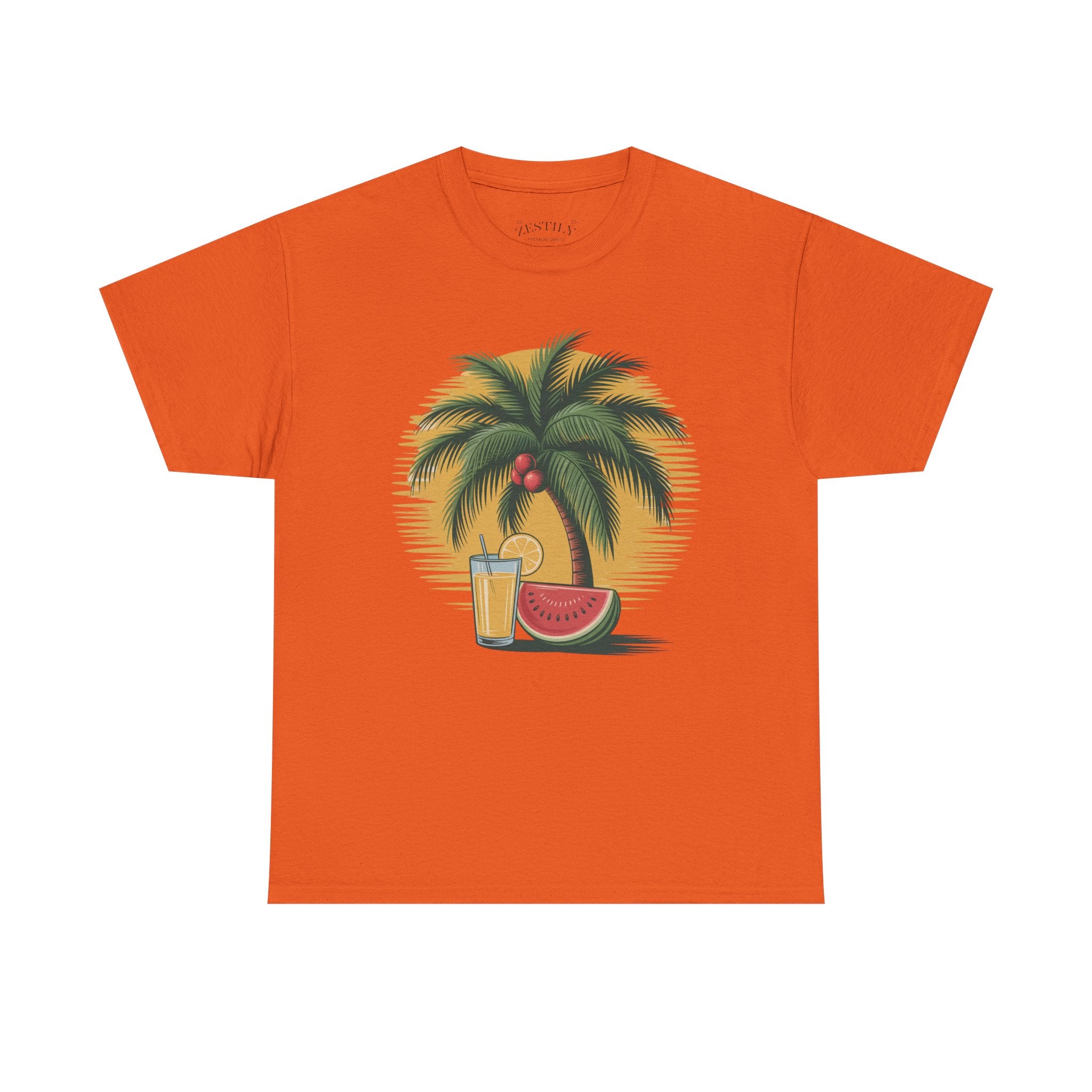Tropical Vibes Tee, Heavy Cotton Tee, Summer T-Shirt, Beach Vacation Shirt, Graphic Tee, Relaxed Fit Shirt
