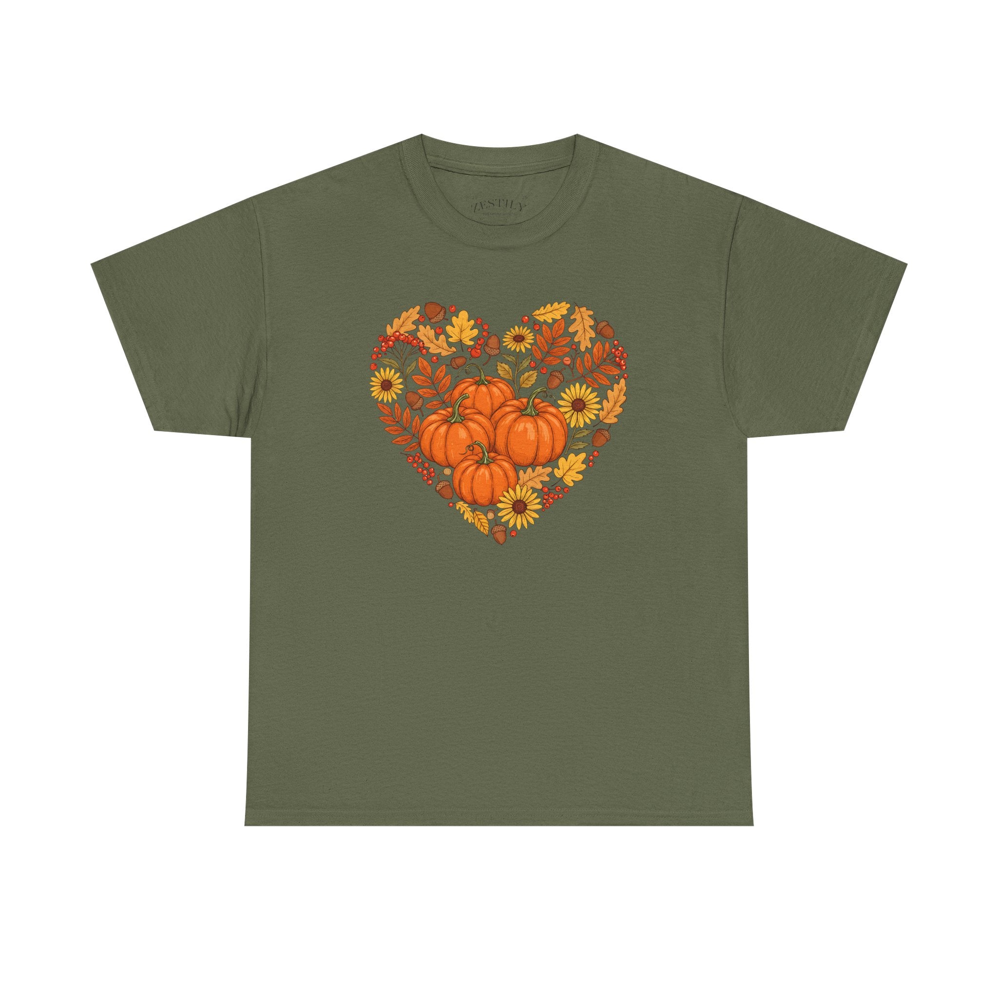 Autumn Themed Heavy Cotton Tee, Fall Shirt, Pumpkin Heart Tee, Cute Graphic Tee, Seasonal Apparel, Harvest Gift Idea