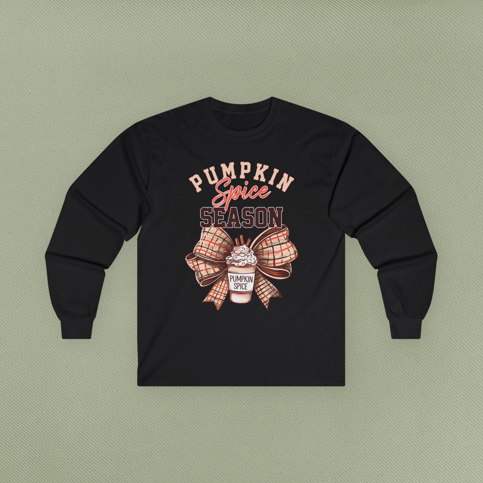 Pumpkin Spice Long Sleeve Tee - Fall Fashion, Cozy Casual Wear, Autumn Inspired Apparel, Perfect for Thanksgiving, Gift for Coffee Lovers