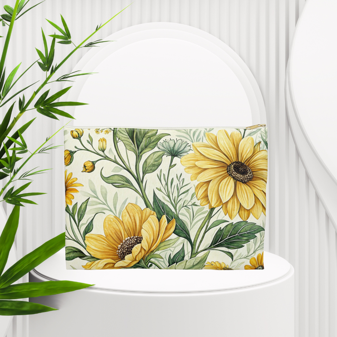 Sunflower Floral Accessory Pouch Perfect for Travel, Storage & Gifts