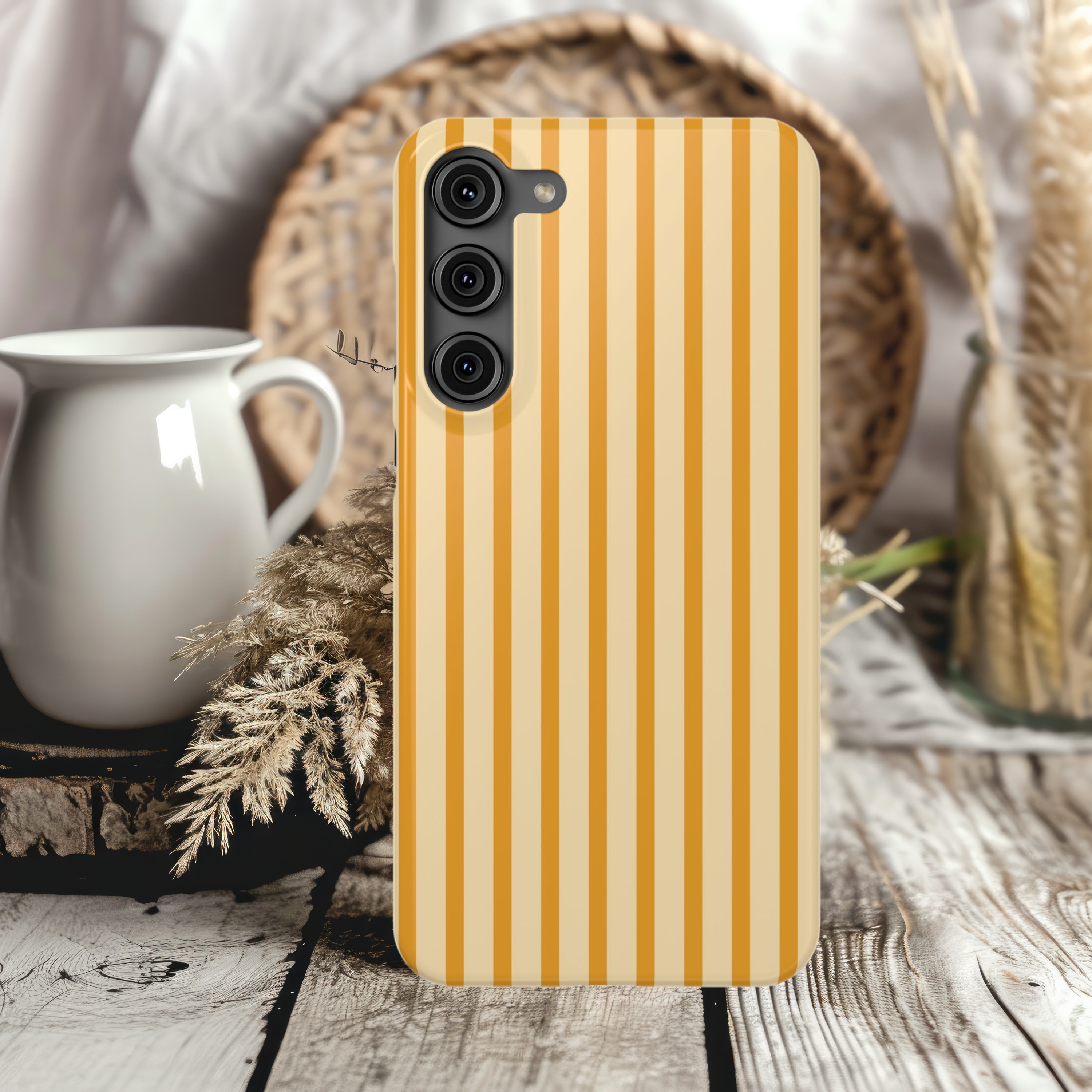 Minimalist Striped Slim Case for iPhone Samsung Stylish Phone Cover in Warm Yellow Tones