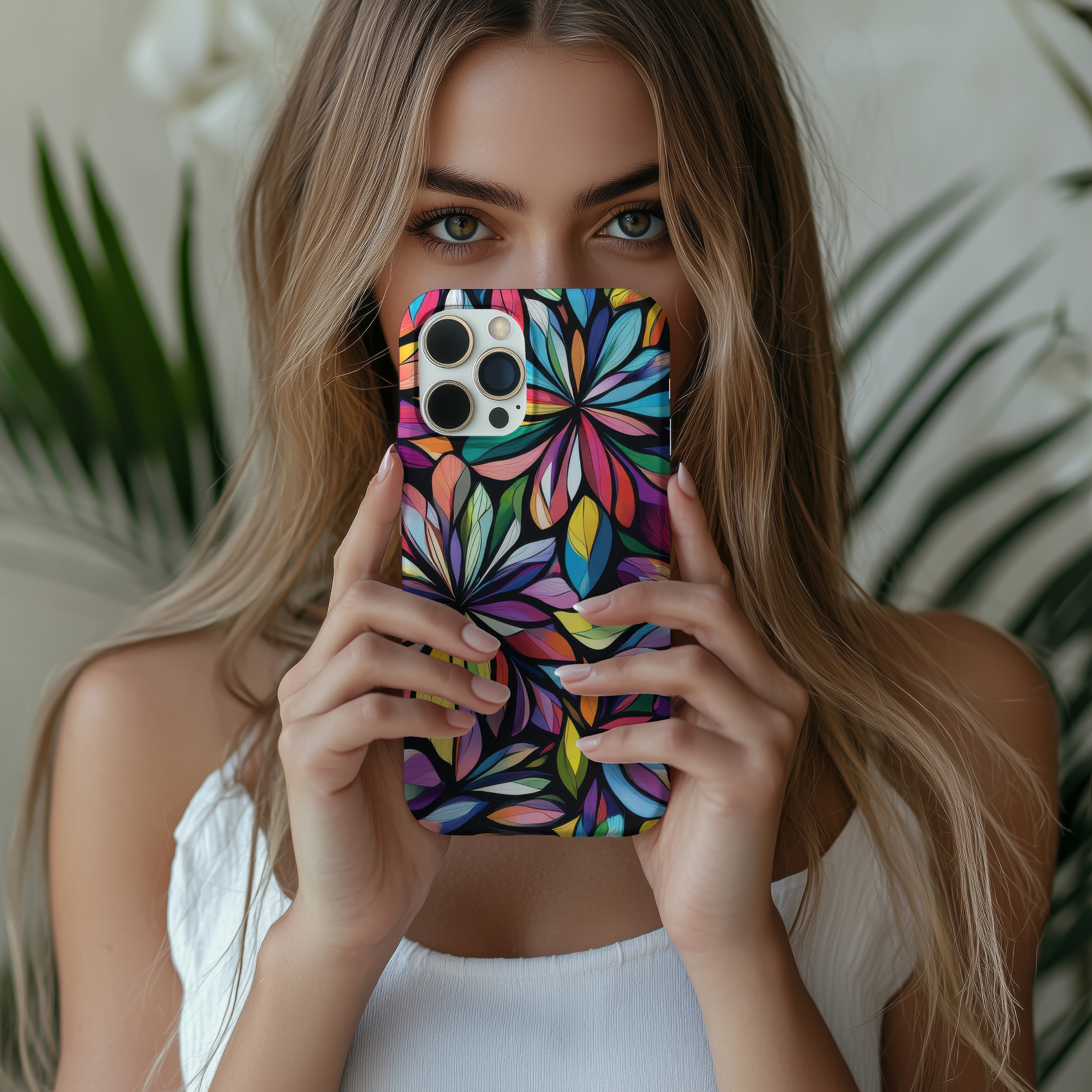 Vibrant Floral Stained Glass Look Tough Impact Resistant iPhone Samsung Case Colorful Design for Protecting Your Device