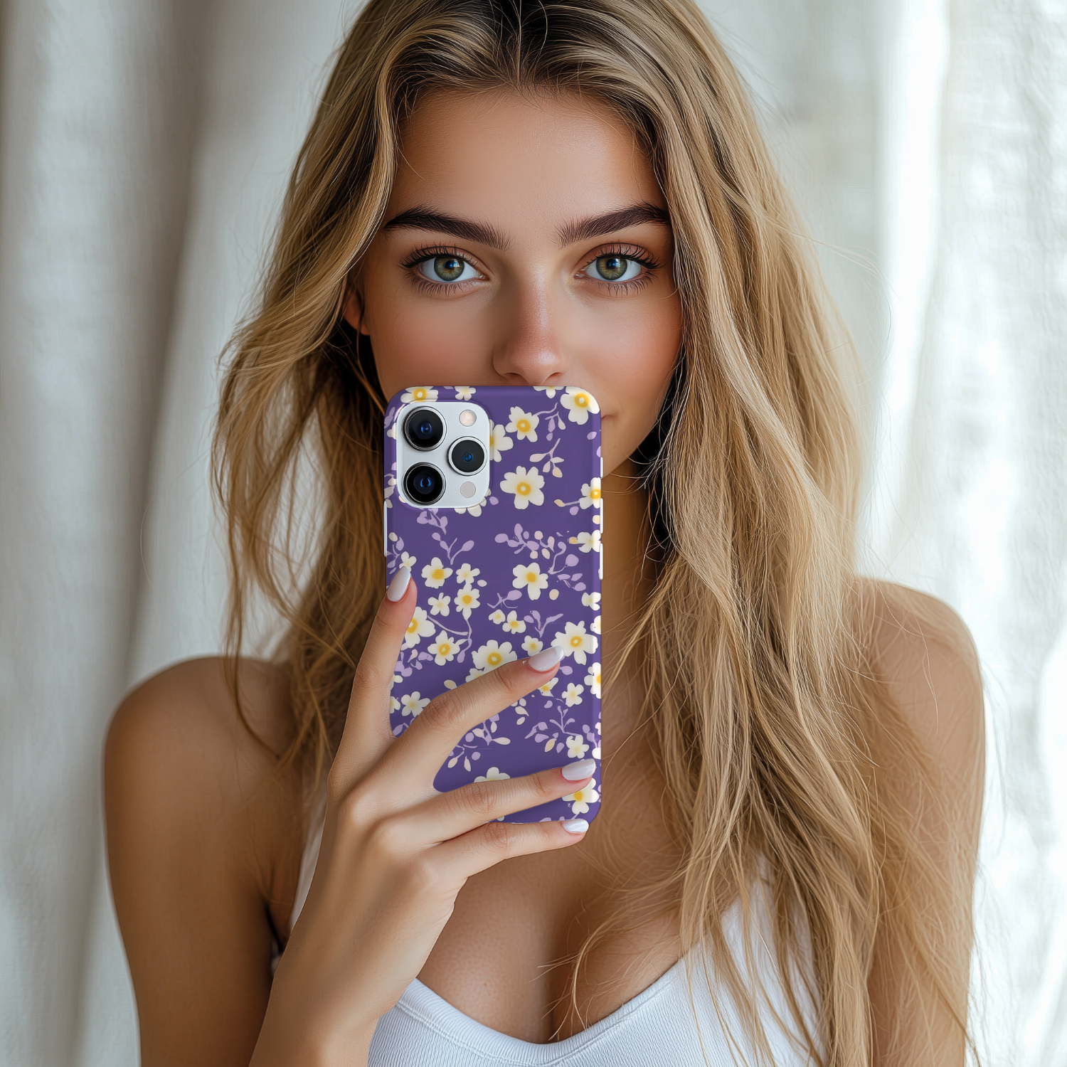 Blue & White Floral Tough iPhone Samsung Case Stylish Floral Protective Case for Women Cute Phone Accessory Gift for Her Trendy Floral Design