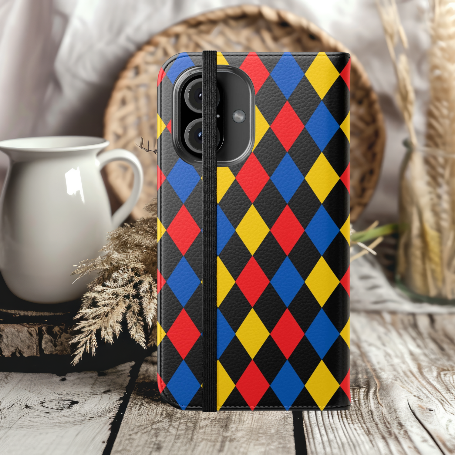 Harlequin Pattern Flip Case for iPhone Samsung Stylish Protection, Wallet Holder, Colorful Accessory, Gift for Tech Lovers, Trendy Design