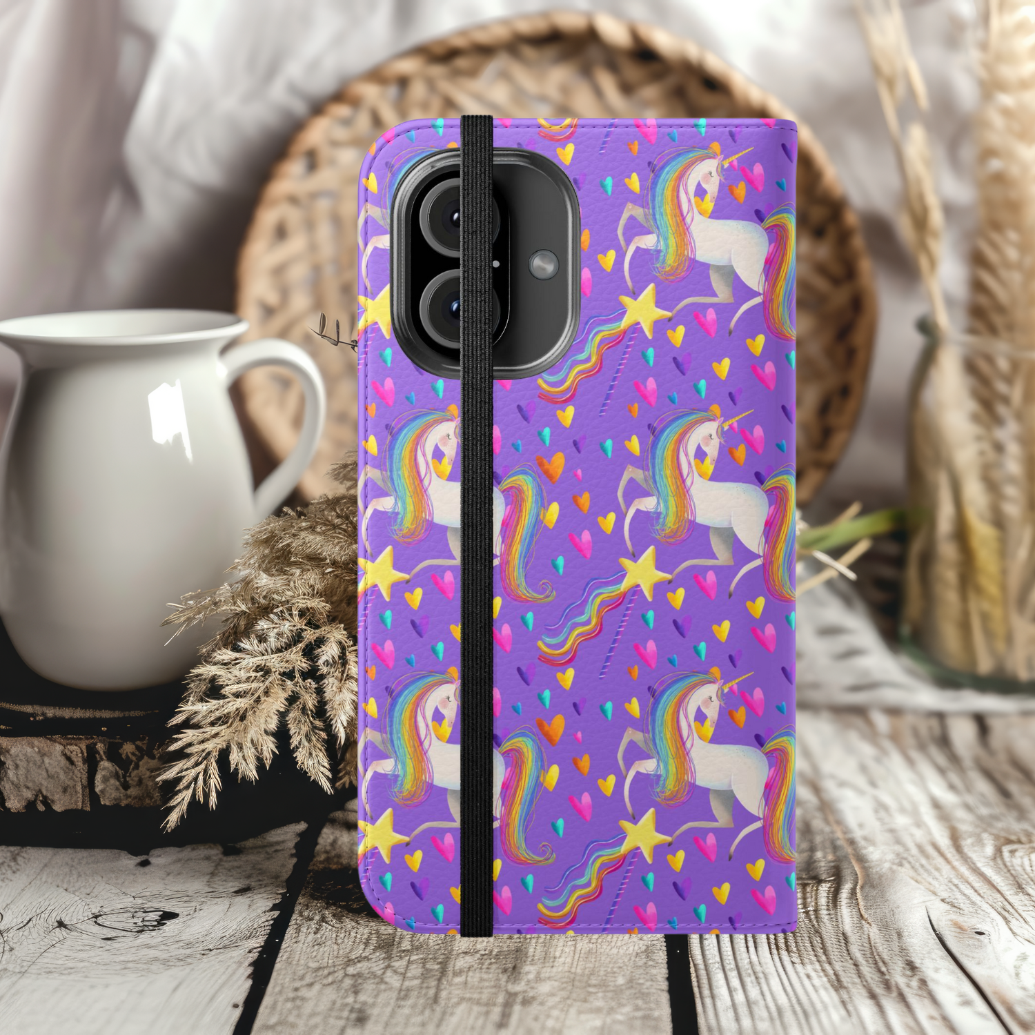 Colorful Unicorn Flip Case Cute iPhone Samsung Accessory, Unique Gift for Kids, Magical Unicorn Lover, Birthday Party Favor, Phone Wallet