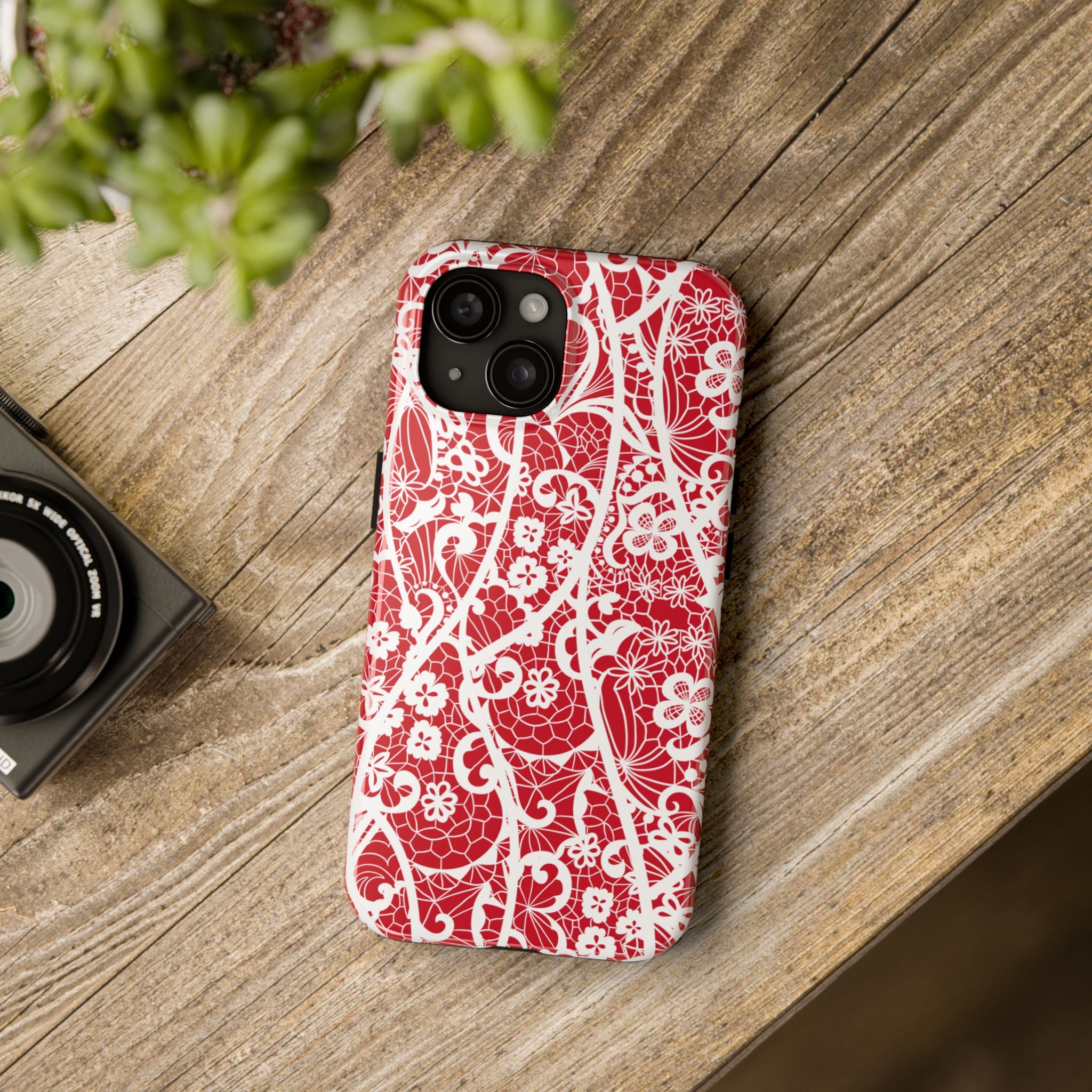 Elegant Floral Lace Look Tough iPhone Samsung Case, Protective Cover, Gift for Women, Stylish Accessory, Floral Print Phone Case, Trendy Tech Gear