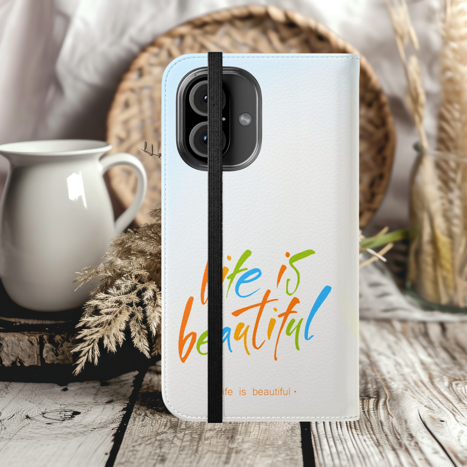 Colorful Flip Case Life is Beautiful, iPhone Samsung Wallet Cover, Cute Phone Protector, Gift for Her, Inspirational Accessory