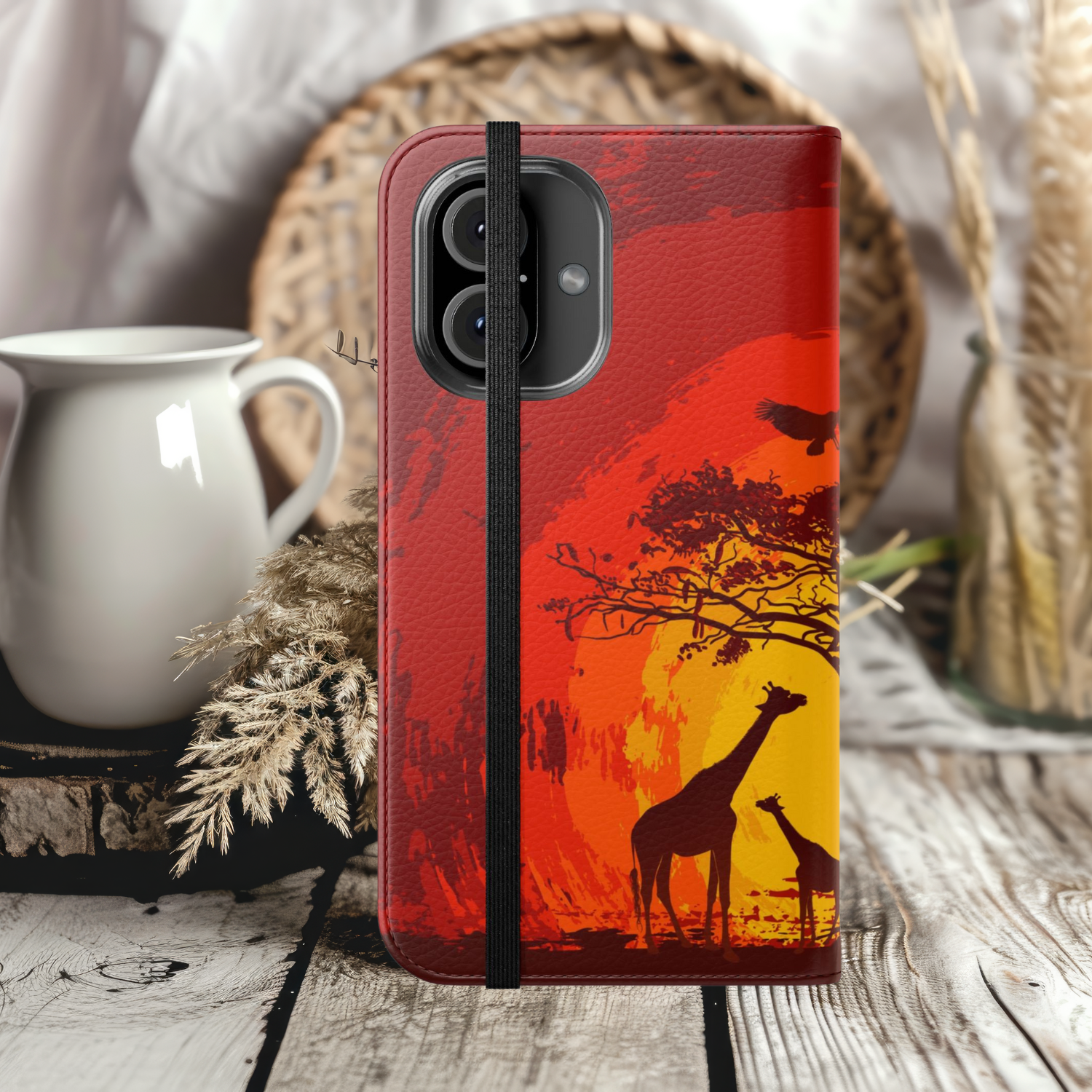 African Sunset Giraffe Flip iPhone Samsung Case Wildlife Phone Cover, Safari Inspired Accessory, Perfect Gift for Nature Lovers, Ideal for Travel