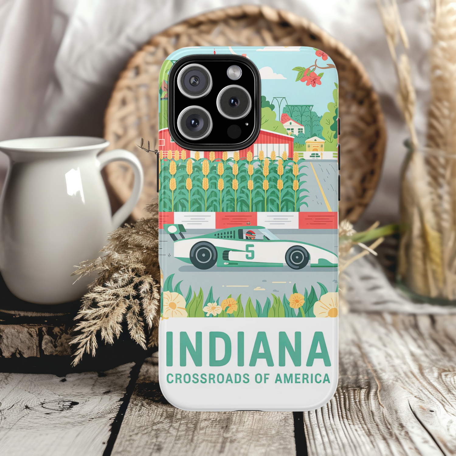 Indiana Crossroads Phone Case, Tough Smartphone Cover, Racing Theme, Gift for Car Enthusiasts, Road Trip Accessory for iPhone or Samsung Phones