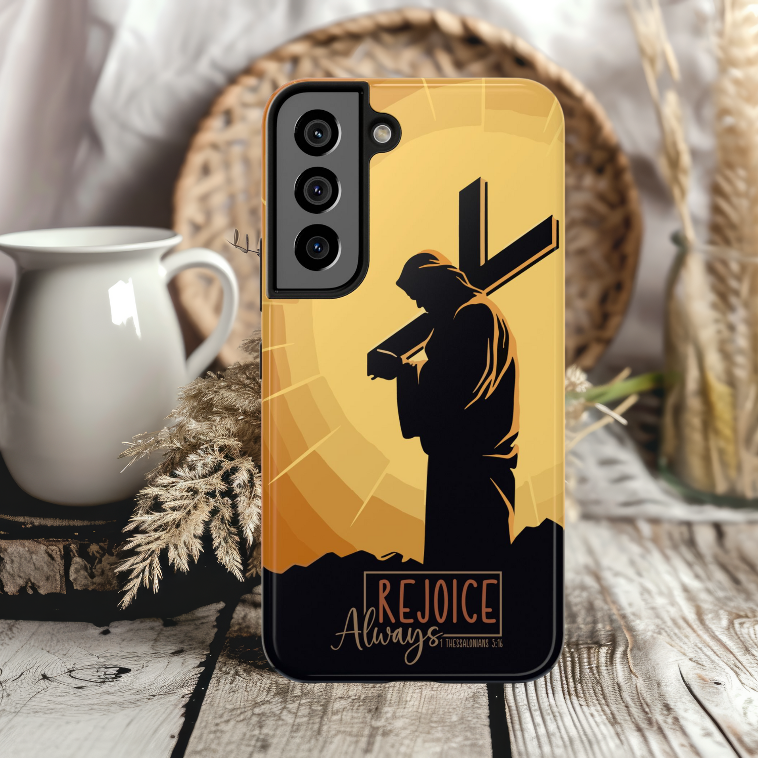 Christian Tough Phone Case, Inspirational Phone Cover, Religious Gifts, Faith-Based Accessory, Rejoice Always for iPhone and Samsung
