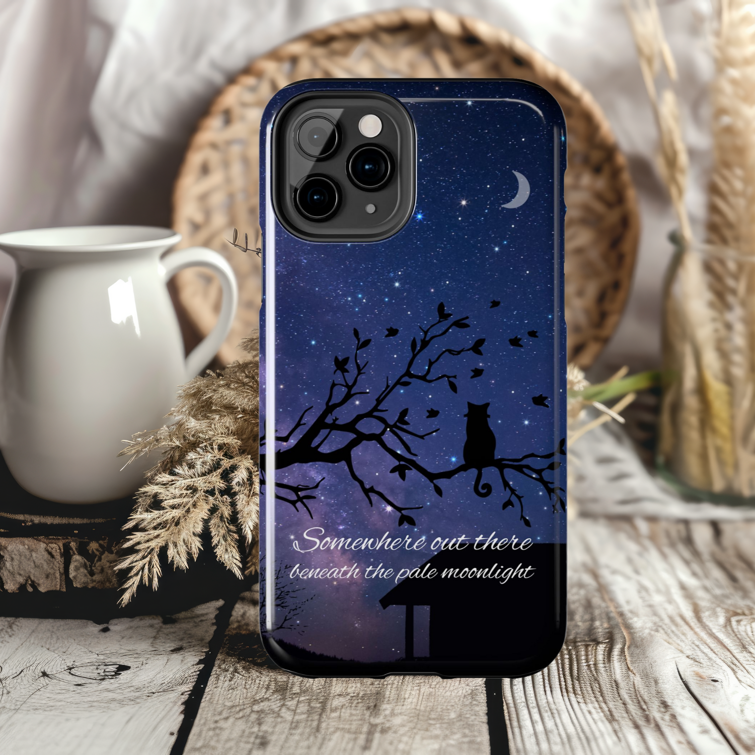 Midnight Cat Phone Case, Tough Phone Case for Cat Lovers, Starry Night Phone Protection, Gift for Animal Lovers, Celestial Phone Cover