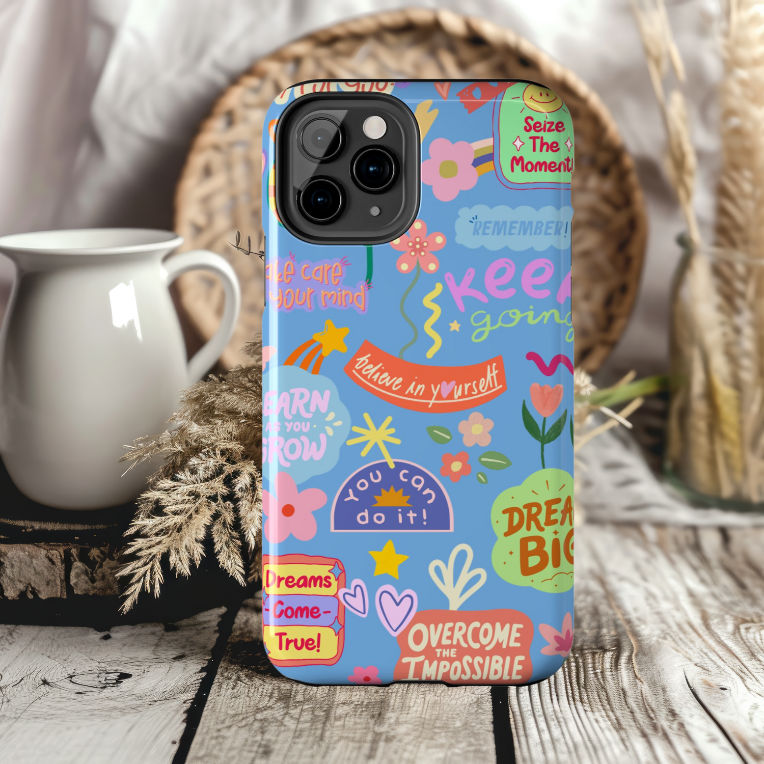 Colorful Inspirational Phone Case, Tough Phone Cover, Motivational Cell Case, Floral Design Phone Accessory, Perfect Gift for Friends, iPhone Samsung Case