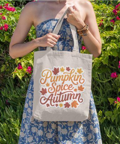 Pumpkin Spice Autumn Tote Bag | Fall Lover's Accessory, Eco-Friendly Gift, Reusable Shopping Bag, Seasonal Decor