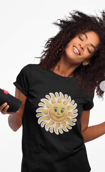 Bright Sunny Smiley Heavy Cotton Tee, Summer Vibes, Casual Wear, Gift for Sun Lovers, Outdoor Activities, Fun T-Shirt