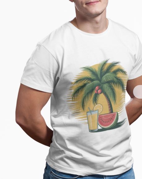 Tropical Vibes Tee, Heavy Cotton Tee, Summer T-Shirt, Beach Vacation Shirt, Graphic Tee, Relaxed Fit Shirt