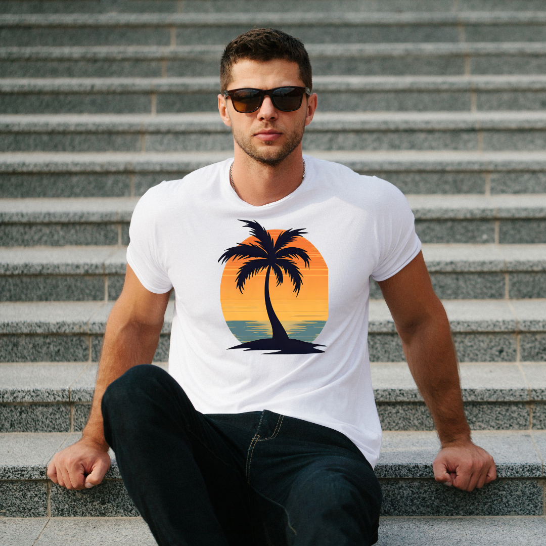 T-Shirt with Vintage Palm Tree Design - Summer Vibes, Relaxing Beach Life, Casual Wear, Gift for Nature Lovers