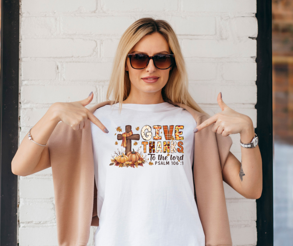 Thanksgiving Heavy Cotton Tee, Give Thanks Shirt, Fall Celebration Apparel, Faith-Based Gifts, Religious Tees, Autumn Fashion