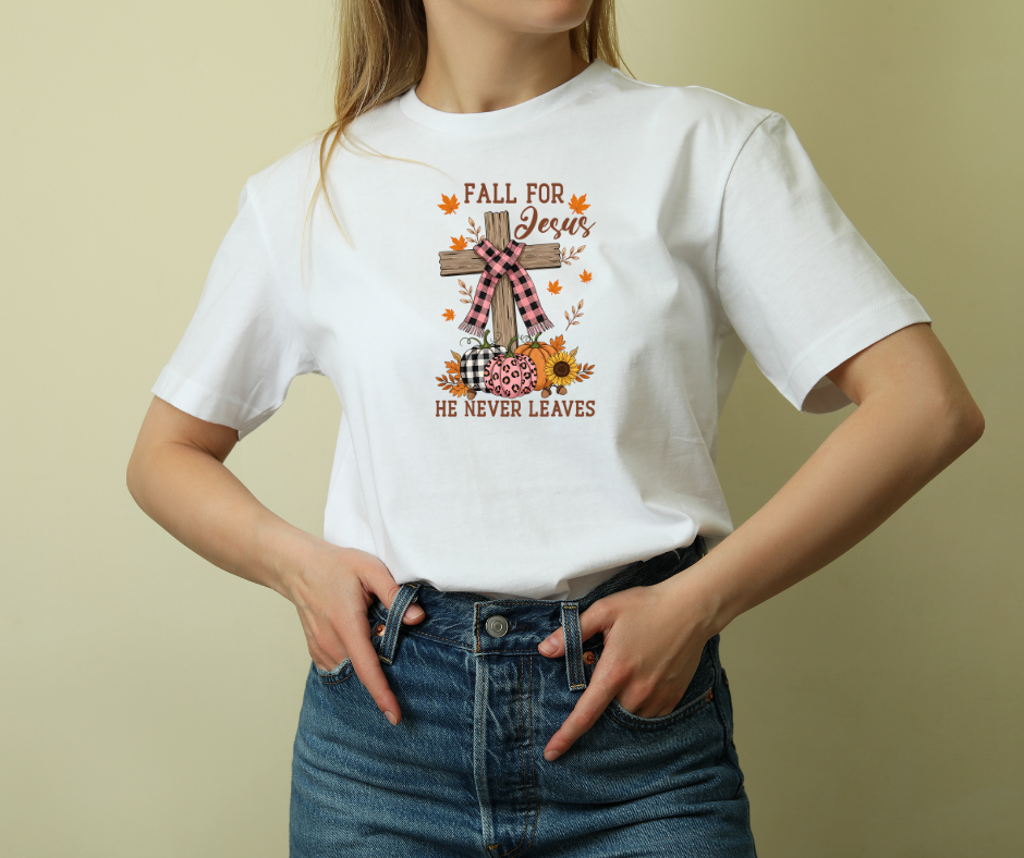 Fall for Jesus Heavy Cotton Tee, Christian T-Shirt, Faith Apparel, Autumn Tees, Inspirational Gift