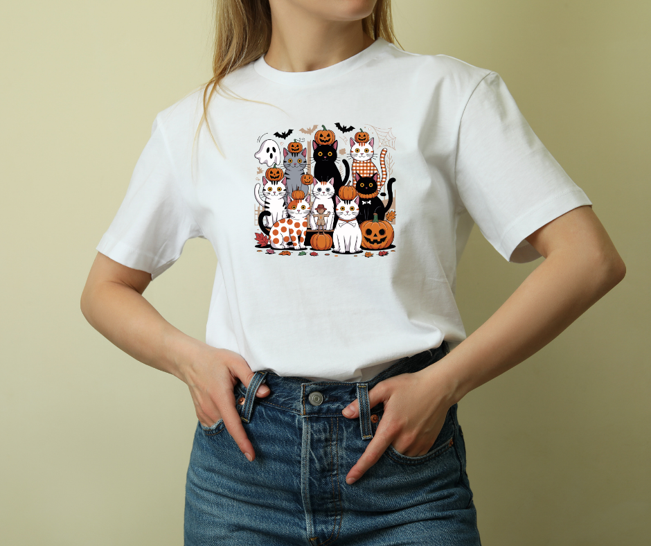 Halloween Cat Tee, Spooky Cat T-Shirt, Halloween Shirt, Cute Cat Graphic Tee, Fall Style Top, Pet Lover Gift