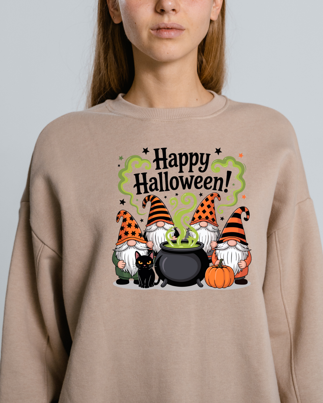 Halloween Gnome Crewneck Sweatshirt - Cozy Fall Apparel, Sweatshirt for Halloween Parties, October Celebrations, Seasonal Gift