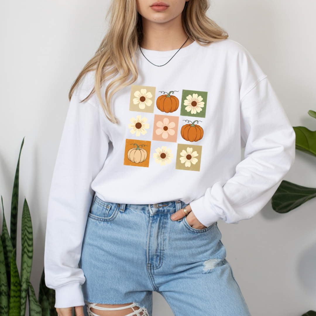 Fall Floral Pumpkin Long Sleeve Tee, Cozy Autumn Top, Cute Harvest Shirt, Thanksgiving Apparel, Seasonal Gift