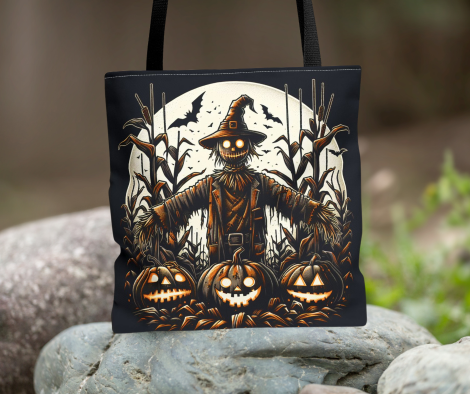 Halloween Scarecrow Tote Bag, Pumpkin Decor, Fall Essentials, Spooky Gift, Autumn Style, Unique Eco-Friendly Bag