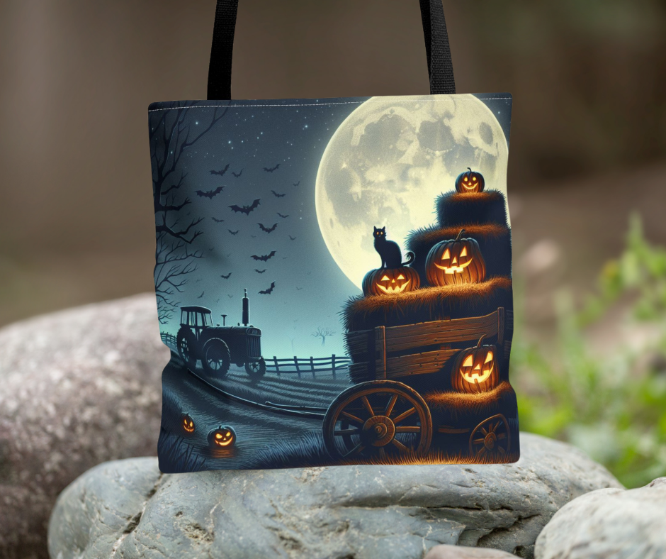 Halloween Harvest Tote Bag | Spooky Pumpkin Design | Autumn Style, Eco-Friendly, Trick-or-Treat, Pumpkin Patch, Fall Decor