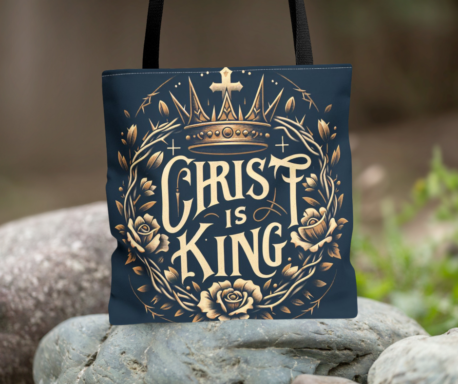 Christ is King Tote Bag, Inspirational Tote, Christian Gift, Floral Design Bag, Religious Accessories, Everyday Tote