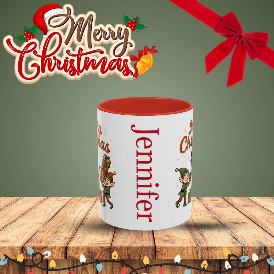 Personalized Christmas Coffee Mug | Festive Holiday Drinkware, Gift for Him/Her, Cute Elf Design, Seasonal Home Decor, Merry Christmas Mug