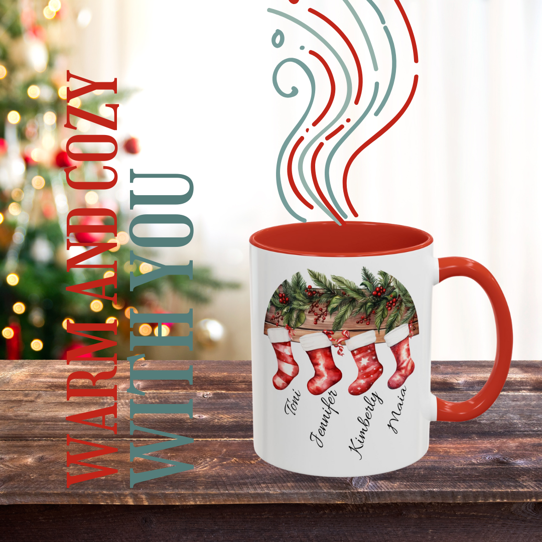 Personalized Christmas Stocking Coffee Mug | Holiday Gift, Family Mug, Custom Name Mug, Festive Coffee Cup, Cozy Winter Drinkware