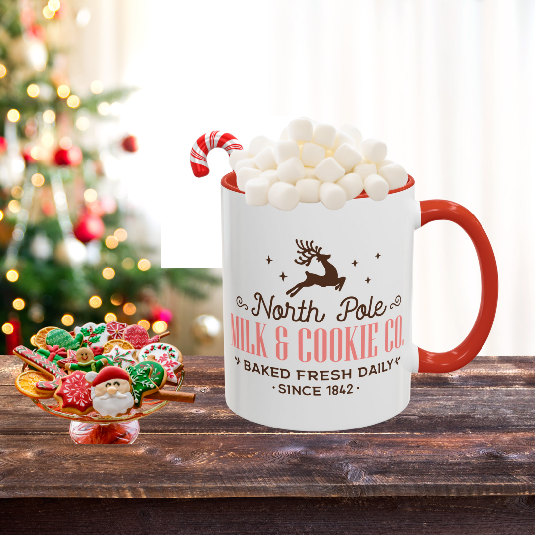 North Pole Themed Coffee Mug - Holiday Hot Drink Cup, Gift for Coffee Lovers, Christmas Decor, Reindeer Design, Baked Fresh Daily