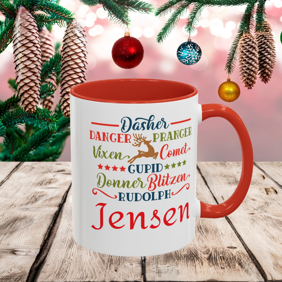 Personalized Christmas Coffee Mug | Festive Accent Mug for Holiday Cheer | Great Gift for Santa Lovers & Holiday Parties, Reindeer