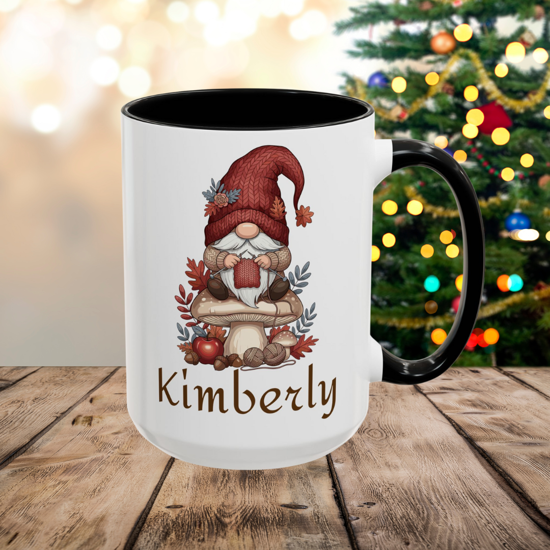Personalized Gnome Accent Coffee Mug, Custom Gift, Fall Decor, Unique Birthday Present, Cute Coffee Cup