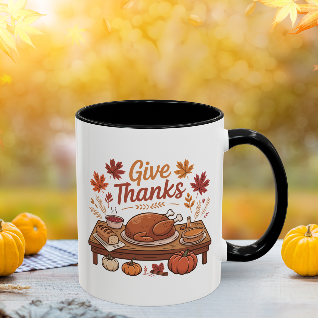 Thanksgiving Accent Coffee Mug - "Give Thanks" Design
