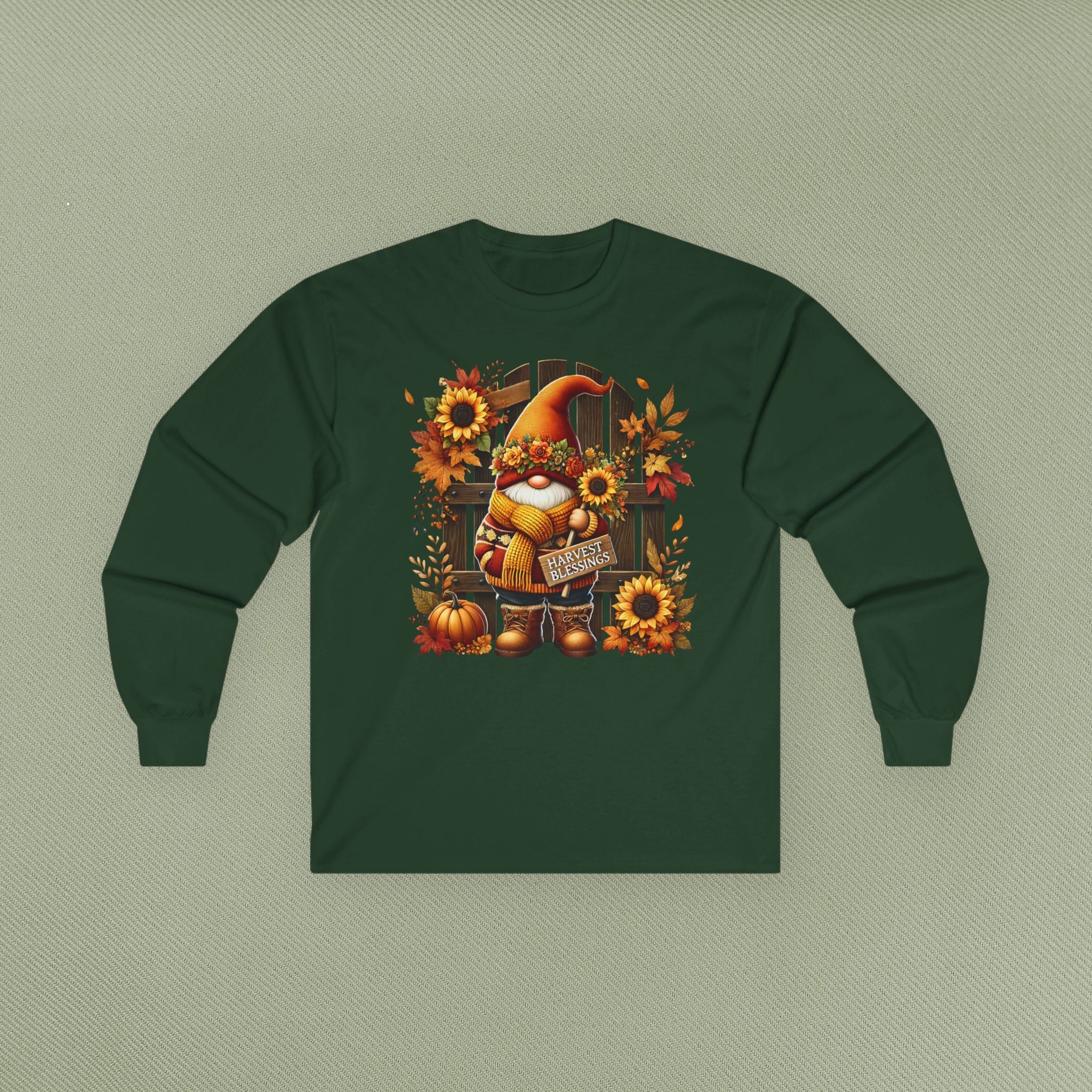 Autumn Gnome Long Sleeve Tee, Fall Fashion Top, Cozy Apparel for Harvest, Gift for Halloween & Thanksgiving
