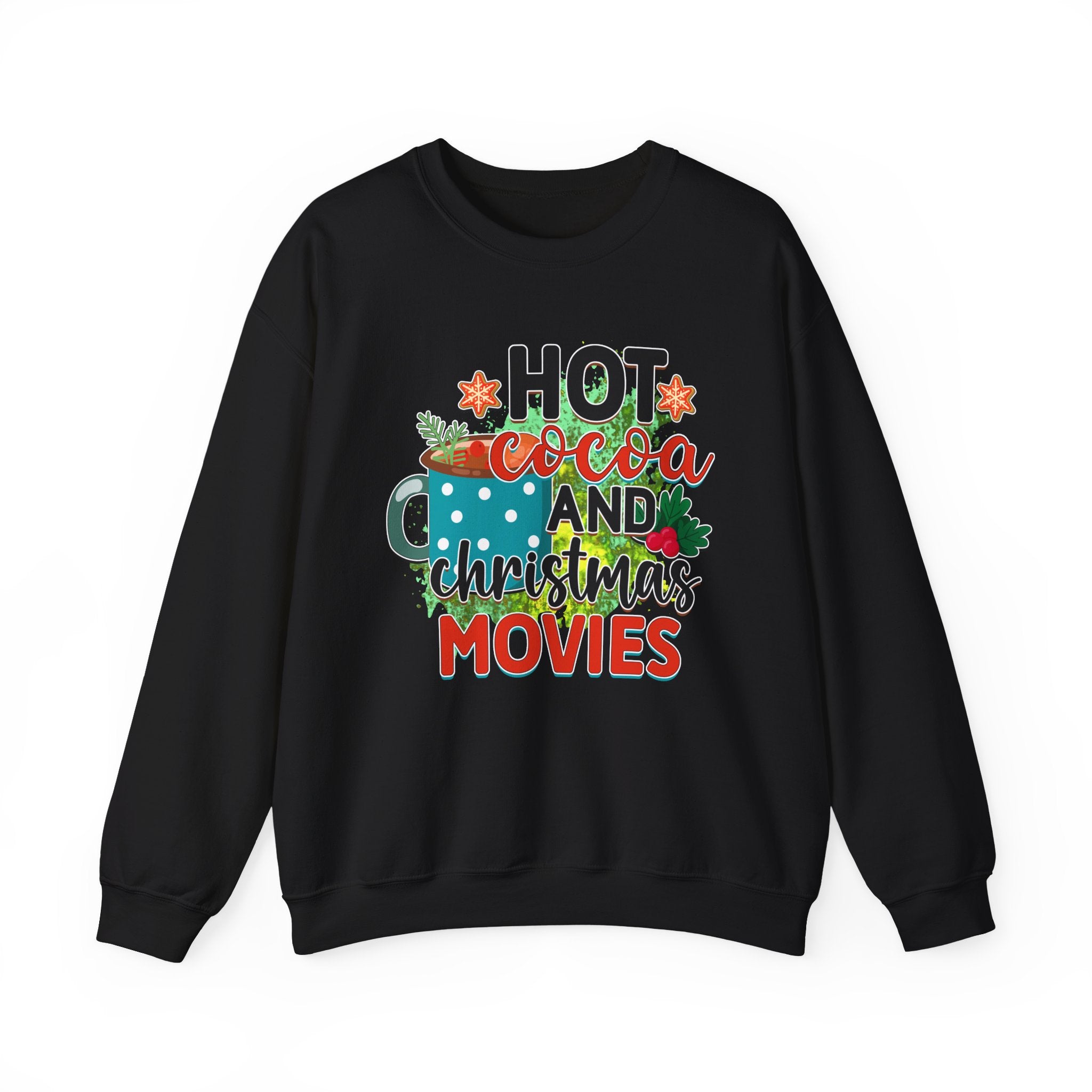 Cozy Holiday Crewneck Sweatshirt - Hot Cocoa and Christmas Movies, Winter Warmth, Gift for Friends & Family, Festive Apparel