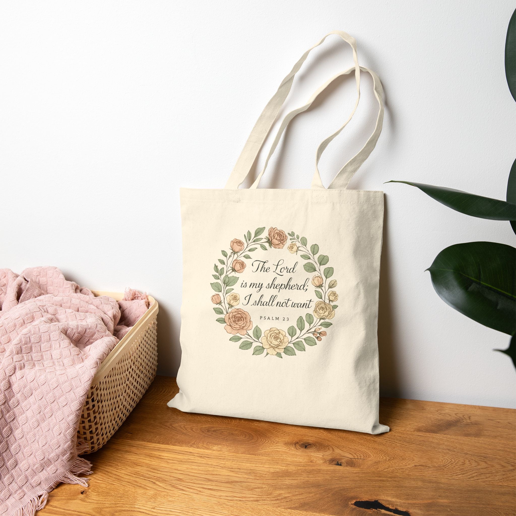 Inspirational Cotton Canvas Tote Bag, Floral Design, Motivational Gift, Eco-Friendly Shopping Bag, Bible Verse Tote